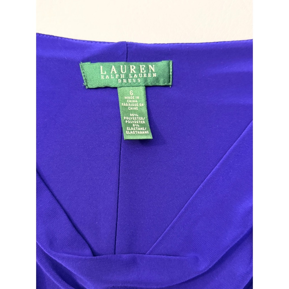 Lauren Ralph Lauren Royal Blue Cowl Neck Ruched Sheath Dress Size 6 - Picture 4 of 7